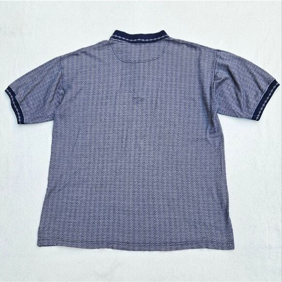 Robert Stock Golf Wear Blue and Beige Striped Polo Short Sleeve Shirt - Picture 7 of 7